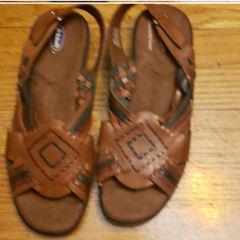 Dr. Scholl's Leather Strappy Sandals with Woven Design SZ 10 W